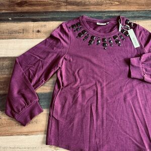 Chico’s Size 1 Zenergy Rhinestone Neck Sweatshirt